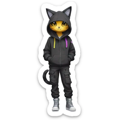 Edgy Anthro cool shy cute colorful urban beautiful pretty anime dark cat-Pokémon-fursona techwear cargo pants hoodie sticker