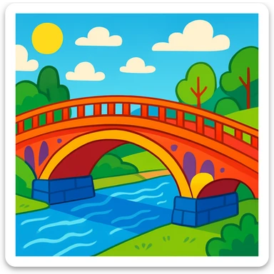a bridge in a vibrant cartoon style, colorful and playful sticker