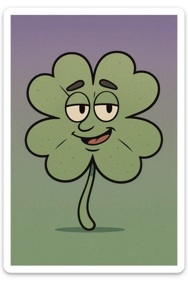 cartoon style four leaf clover with a top to bottom gradient from purple to green sticker
