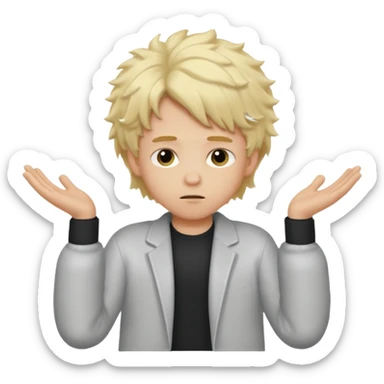 boy with fluffy blonde hair doing idk shrug sticker