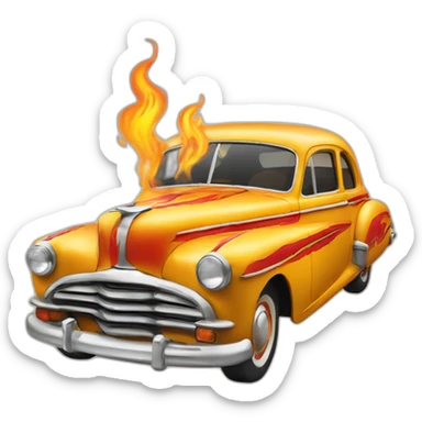 Vintage car with flames sticker