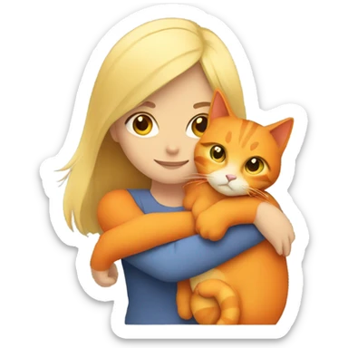 Blonde girl snuggling an orange cat sticker