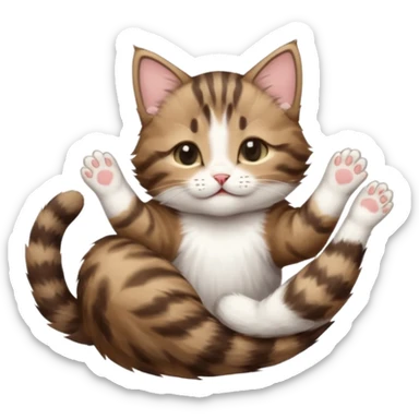 dark brown tabby and white kitten eyes closed whilst stretched out and  upside down sticker