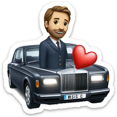 man with brown hair hold heart in the ice cube near rolls royce that has car nuber "miss you"   sticker