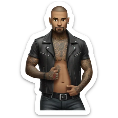 3d photo Realistic handsome tattooed man's biker leathers  sticker