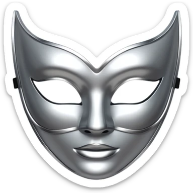 A sleek masquerade mask emoji made of polished silver chrome, smooth sensual curves, reflective metallic surface, mysterious sexy luxury vibe, minimal iOS emoji style, centered, clean white background sticker