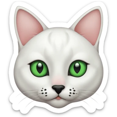 Haz una gata de ojos verdes la cara blanca con mancha negra en las orejas que agarra parte de la frente del lado der pero del iz va desde el ojo hasta la oreja la mancha, tiene la nariz negra en forma de corazón y todo lo que sobra de la cara, barbilla la nariz arriba y el lado de bigotes es blanca sticker