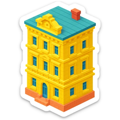 old Saint Petersburg building, yellow pastel facade, ornate details, isometric view sticker