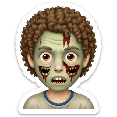 menino com cabelo cacheado e olhos marrons, com boca de zumbi sticker