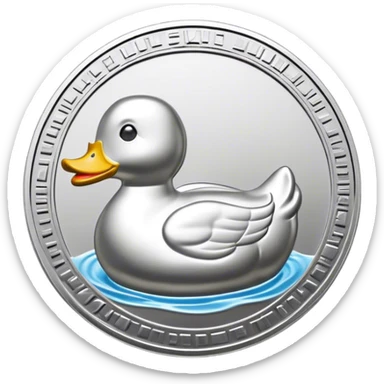 silver coin in profile with a rubber ducky bas relief sticker