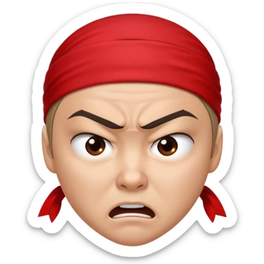 angry ninja face emoji, red headband, scowling expression sticker
