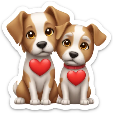 dog couple love with heart sticker