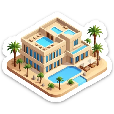 luxury desert resort hotel, isometric exterior  sticker