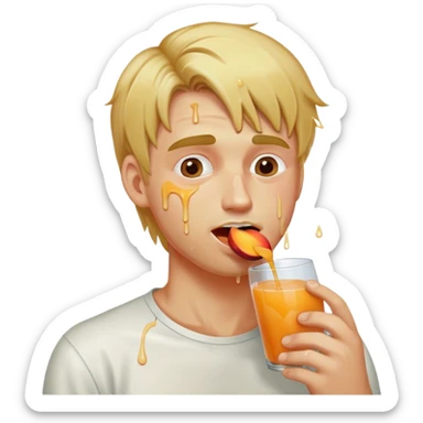 Blond hair man eating peach with juice dripping down face sticker