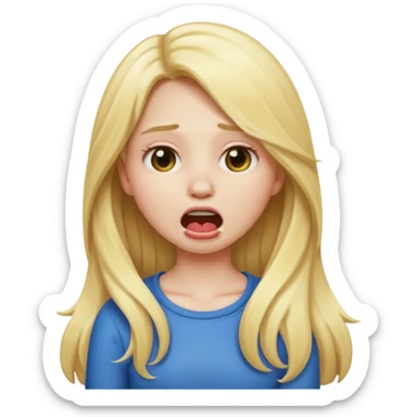 Blonde emoji girl but with long hair and it looks like she’s choking herself sticker