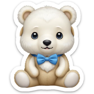 sweet same little white bears with blue bow tie sitting sticker