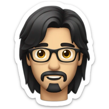 A man with a long black mid hair, some medium glasses, a goatee, hes very handsome sticker