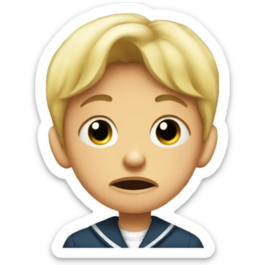 Kid crying in a school uniform in front of a school building  sticker