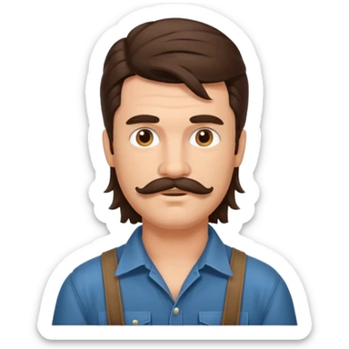 Mullet man with mustache brunet hillbilly   sticker