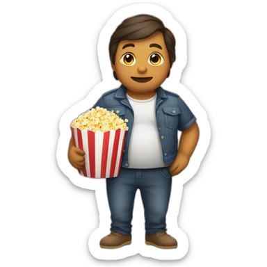 litte fat duck holding bag of popcorn sticker