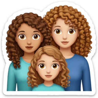 Three white girls, all of off this with brown hair but one whit straight one whit curly and one whit very curly(aesthetic) sticker