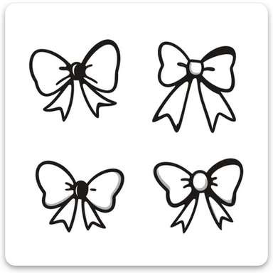 cute bows in various shapes and sizes in pastel colors dd9fb0, ffc6d3, a3bfc9, c4bee2, f1b091, hand-drawn doodle style sticker