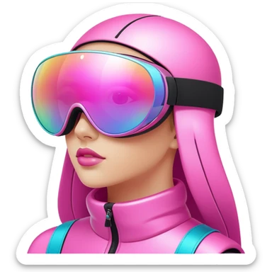 futuristic pink ski visor sunglasses, Y2K fashion, oversized lens sticker