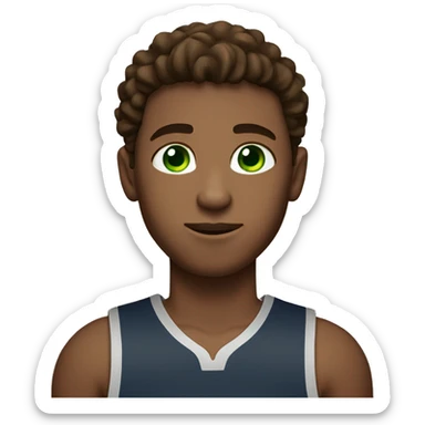create a boy basketball player with green eyes and brown hair so that he has a basketball in his hand sticker