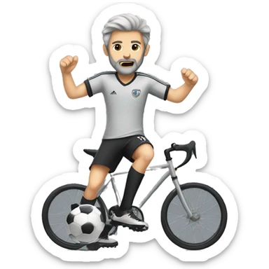 white boy in gray soccer uniform and black shorts with gray beard  and hair bicycle kicking a soccer ball sticker