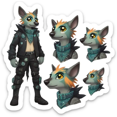 cute cool edgy fantasy animal fursona creature by griffsnuff & LiLaiRa & Falvie with edgy colors with patterns and a spiked collar full body sticker