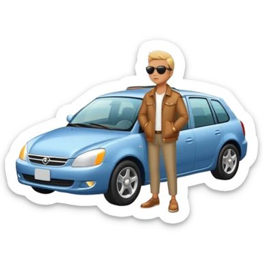 A person stands next to a car parked on the side of a long, open road. The sky ahead is clear and glowing, full of possibilities. One hand is on the steering wheel, the other points forward. The rearview mirror reflects storm clouds, but the windshield shows sunlit mountains ahead.  sticker