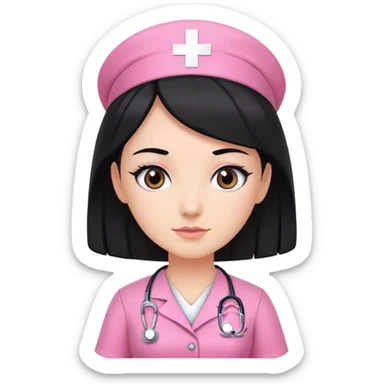 nurse dress pink with black hair and dark eye color sticker