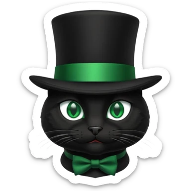A black cat with a top hat sticker