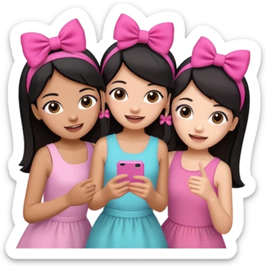 3 brown friends having fun, one with black hair, 2 with brown hair, girly style sticker