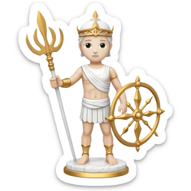 a greek white marble statue holding a marble trident. entirely make of marble. only white color no other color sticker