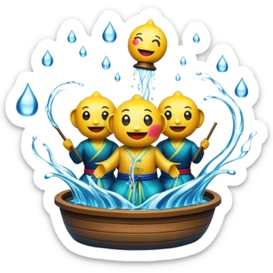Cinematic Realistic Water Puppetry Pop Culture Emoji, depicted as a whimsical scene of traditional water puppetry rendered with dynamic textures and playful lighting. sticker