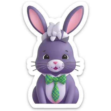cute Easter bunny with a green plaid bow tie sticker