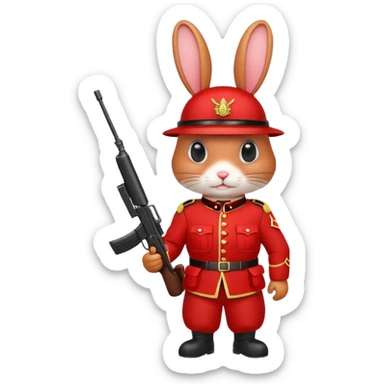 red rabbit with soldier costume sticker