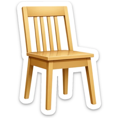 style wooden chair made of light brown wood with a yellowish tone. The design should match the reference image — modern and geometric with a solid, squared frame and slatted backrest and seat. Clean lines, minimalistic style, soft shading, and no background. sticker