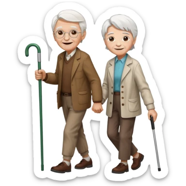 Old person with a cane and a young person walking  sticker