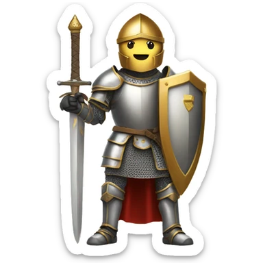 A knight with armor sheild and holding golden sword sticker