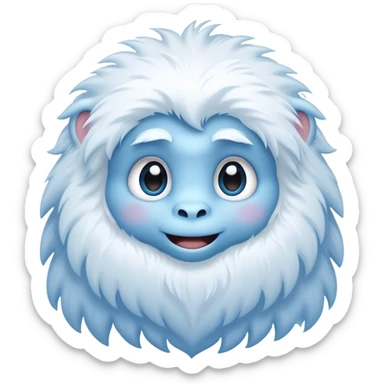Cinematic Cute Yeti Portrait Emoji, with a charming, small, fluffy form in soft snowy whites and cool blues, featuring big, innocent eyes and a shy, gentle smile, simplified yet irresistibly endearing, highly detailed with a soft glowing outline that captures the whimsical charm of a friendly yeti ready for a cuddle! sticker