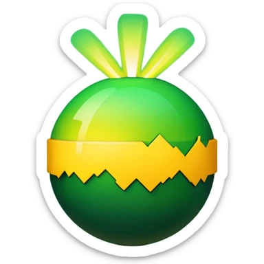 create a radioactive bomb emoji, which has a gradient of green to yellow, make the bomb have breaking patterns but isnt breaking, and make the bomb more digital instead of realistic, meaning it has a glitchy style sticker