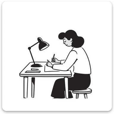 Make the stick figure a woman, working on her designs, keep the same hand drawn doodle style. sticker