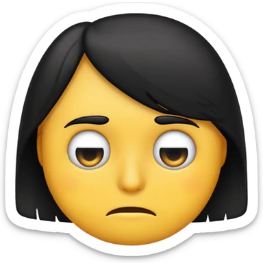 Emoji looking tired with underbags and a black side swoop shortish hair covering only one eye sticker