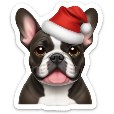 Brindle French bulldog with christmas hat sticker
