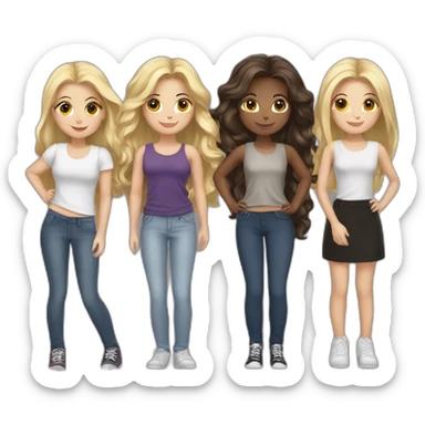 group of 6 grils friends, 3 blondes, 3 brunettes sticker