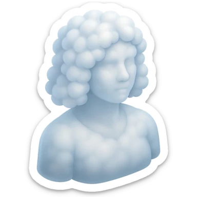 person looking straight, made entirely of white fluffy convex clouds with soft shadows, shoulder length, matte glass style sticker