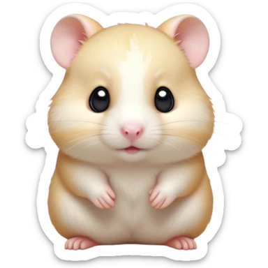 Cinematic Cute Cream Hamster Portrait Emoji, Head tilted playfully and inquisitively, featuring a silky, pristine cream fur with a gentle sheen, round, sparkling dark eyes filled with curiosity, Simplified yet irresistibly adorable features, highly detailed, glowing with a warm, friendly glow, high shine, affectionate and lively, stylized with a touch of whimsy, bright and endearing, soft glowing outline, capturing the essence of a mischievous yet loving hamster, so playful it feels like it could dash out of the screen and into your arms! sticker