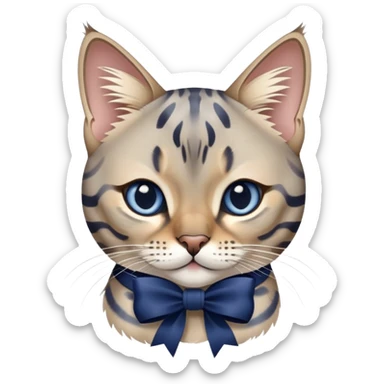 light grey bengal cat with navy blue bow sticker
